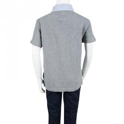 Pre Owned Fendi Kids Grey Logo Applique Striped Collar Detail Polo T-Shirt 12 Yrs