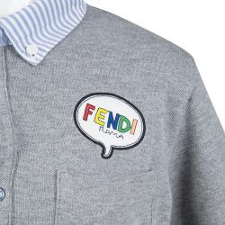 Pre Owned Fendi Kids Grey Logo Applique Striped Collar Detail Polo T-Shirt 12 Yrs