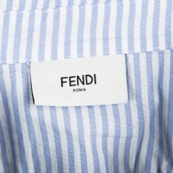 Pre Owned Fendi Kids Grey Logo Applique Striped Collar Detail Polo T-Shirt 12 Yrs