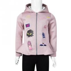 Fendi Pink Embroidered Ruffle Detail Hooded Zip Front Jacket 4 Yrs