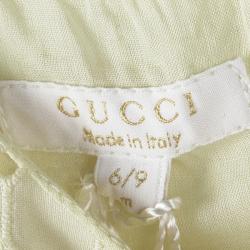Gucci Kids Yellow Cutout Lace Trim Detail Cotton Sangallo Dress 6-9 M