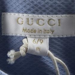 Gucci Kids SS'15 Sky Blue Button Detail Pleated Cotton Dress 6-9 M