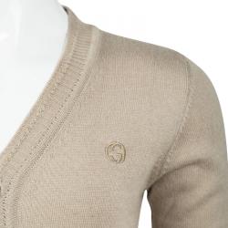 Pre Owned Gucci Beige Cashmere Blend Knit Long Sleeve Button Front Cardigan 4 Yrs