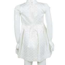 Pre Owned Gucci Off White Monogram Jacquard Cap Sleeve Dress 5 Yrs