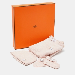 Pre Owned Hermes Pink Cotton Knit Cabriole Baby Gift Set 6M