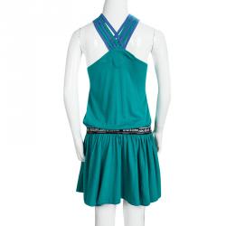 John Galliano Kids Aqua Blue Printed Cotton Halter Dress 10 Yrs