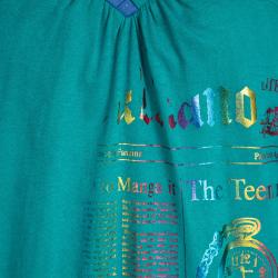 John Galliano Kids Aqua Blue Printed Cotton Halter Dress 10 Yrs