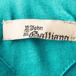 John Galliano Kids Aqua Blue Printed Cotton Halter Dress 10 Yrs