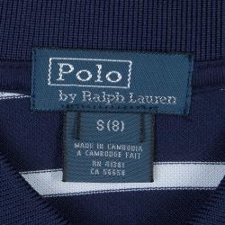 Ralph Lauren Navy Blue and White Striped Polo Shirt 8 Yrs