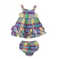 Pre Owned Ralph Lauren Multicolor Plaid Sleeveless Dress and Bloomer Set 6 Months