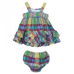Pre Owned Ralph Lauren Multicolor Plaid Sleeveless Dress and Bloomer Set 6 Months