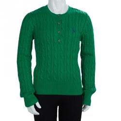 Pre Owned سويتر رالف لورين وتريكو سويدي بنمط شريطي أخضر 8/10 سنوات