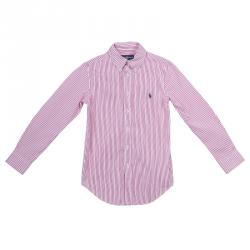 Pre Owned Ralph Lauren Red and White Striped Long Sleeve Buttondown Cotton Shirt 8 Yrs