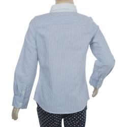 Pre Owned Ralph Lauren White and Blue Striped Cotton Ruffle Detail Long Sleeve Shirt 6 Yrs