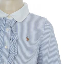 Pre Owned Ralph Lauren White and Blue Striped Cotton Ruffle Detail Long Sleeve Shirt 6 Yrs