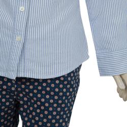 Pre Owned Ralph Lauren White and Blue Striped Cotton Ruffle Detail Long Sleeve Shirt 6 Yrs