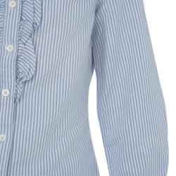 Pre Owned Ralph Lauren White and Blue Striped Cotton Ruffle Detail Long Sleeve Shirt 6 Yrs