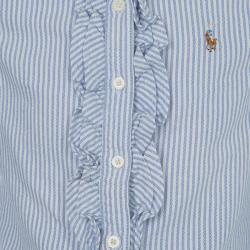 Pre Owned Ralph Lauren White and Blue Striped Cotton Ruffle Detail Long Sleeve Shirt 6 Yrs