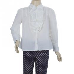 Pre Owned Ralph Lauren White Pintucked Lace Trim Ruffle Detail Long Sleeve Blouse 5 Yrs