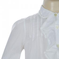 Pre Owned Ralph Lauren White Pintucked Lace Trim Ruffle Detail Long Sleeve Blouse 5 Yrs