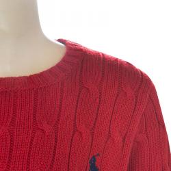 Polo By Ralph Lauren Red Cable Knit Crewneck Sweater 3 Yrs