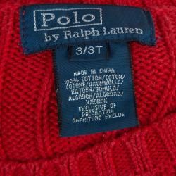 Polo By Ralph Lauren Red Cable Knit Crewneck Sweater 3 Yrs