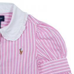 Pre Owned Ralph Lauren Pink Striped Puffed Sleeve Buttondown Shirt 3 Yrs