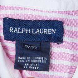 Pre Owned Ralph Lauren Pink Striped Puffed Sleeve Buttondown Shirt 3 Yrs