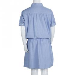 Pre Owned Ralph Lauren Blue Ruffle Detail Buttondown Cotton Dress 14 Yrs