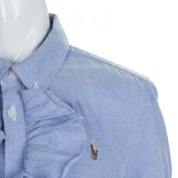 Pre Owned Ralph Lauren Blue Ruffle Detail Buttondown Cotton Dress 14 Yrs