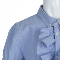 Pre Owned Ralph Lauren Blue Ruffle Detail Buttondown Cotton Dress 14 Yrs
