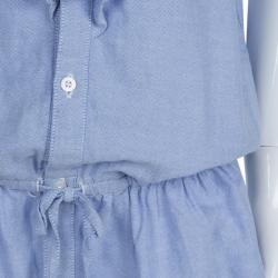 Pre Owned Ralph Lauren Blue Ruffle Detail Buttondown Cotton Dress 14 Yrs