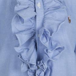 Pre Owned Ralph Lauren Blue Ruffle Detail Buttondown Cotton Dress 14 Yrs