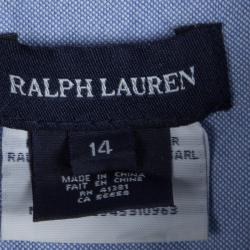 Pre Owned Ralph Lauren Blue Ruffle Detail Buttondown Cotton Dress 14 Yrs