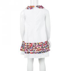 Simonetta White Cotton Contrast Ruffle Detail Sleeveless Dress 5 Yrs