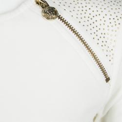 Pre Owned Young Versace White Knit Gold Studded Zip Detail Long Sleeve Dress XXS / 8 Yrs