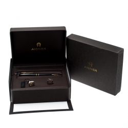 Aigner Black Resin Ballpoint Pen & Cufflink Set