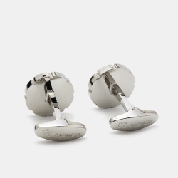 Pre Owned Aigner Logo Mother of Pearll Stainless Steel Cufflinks