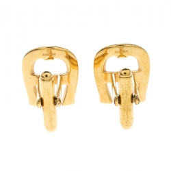 Pre Owned Aigner Logo Crystal Gold Tone Cufflinks