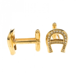 Pre Owned Aigner Logo Crystal Gold Tone Cufflinks