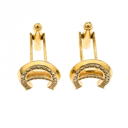 Pre Owned Aigner Logo Crystal Gold Tone Cufflinks