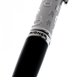 Pre Owned Aigner Silver Tone Logo Engraved Stainless Steel Ballpoint Pen