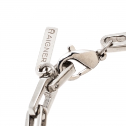 Pre Owned Aigner Black Enamel Crystal Studded Silver Tone Bracelet