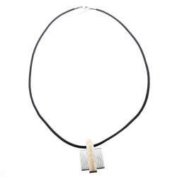 Pre Owned Aigner Two Tone Metal Logo Engraved Pendant Cord Necklace