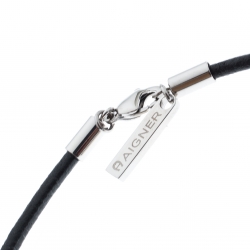 Pre Owned Aigner Two Tone Metal Logo Engraved Pendant Cord Necklace