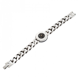 Pre Owned Aigner Stainless Steel Black Enamel Compass Bracelet 18 cm