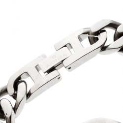 Pre Owned Aigner Stainless Steel Black Enamel Compass Bracelet 18 cm