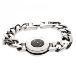 Pre Owned Aigner Stainless Steel Black Enamel Compass Bracelet 18 cm