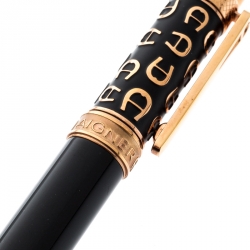 Pre Owned Aigner Logo Embossed Black Resin Gold Tone Rollerball Pen