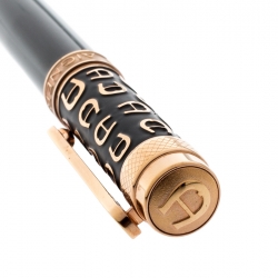 Pre Owned Aigner Logo Embossed Black Resin Gold Tone Rollerball Pen